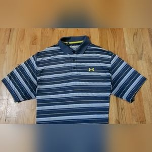 UNDER ARMOUR MENS BIG and TALL ATHLETIC STRIPE GREY NEON WHITE GOLF DRESS POLO